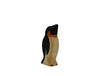 The Handmade Holzwald Penguin, Head Up is a small, hand-carved wooden figurine with black, white, and orange details—an adorable addition to any sustainable toy collection.