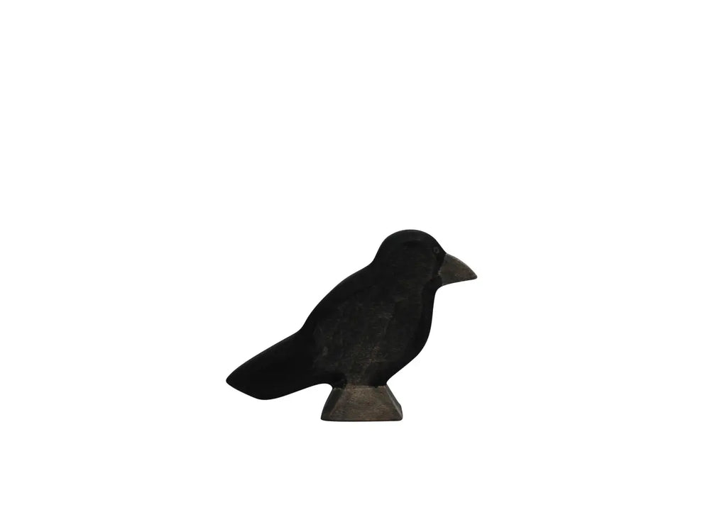 Small, carved Handmade Holzwald Bird - Raven wooden figurine.
