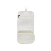 A transparent Olli Ella See Ya Wash Bag - Leafed Mushroom with multiple pockets, made from recycled PET, displayed against a white background. The organizer features a hook at the top for easy mounting.