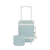 Transparent acrylic bird feeder with a light blue back panel, designed for window mounting, featuring multiple perches and seed holders for your Olli Ella See Ya Wash Bag - Steel Blue buddy.