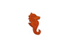Handmade Holzwald Sea Horse figure made of small orange wood with dark brown spots.