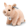 The Steiff Sissi Piglet is a soft, light pink plush toy with black eyes, a small snout, and Steiff tags on its ear and neck. Sitting upright and cuddly, it’s a beautifully crafted heirloom stuffed animal for generations.