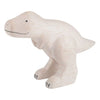 A Handmade Tiny Wooden Dinosaurs - T-Rex, crafted from Albizia wood with a light beige tone, featuring simplistic details such as black dot eyes and stripes on the feet. The dinosaur is posed standing with a
