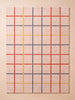 Introducing the Little Forest Animals Silk Rug — The Palette: This rectangular children’s rug features a playful grid pattern formed by red, yellow, and blue lines on a light beige background. Designed to brighten any child’s space, its evenly spaced vertical and horizontal lines create a stylish look—making it the perfect designer kids room rug.
