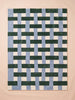 The Little Forest Animals Silk Rug — The Weave is a designer area rug with a square shape, showcasing an interwoven geometric pattern of blue, green, and white rectangles on a light beige background for a woven effect.