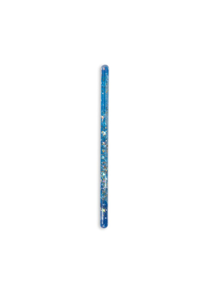A single Konges Sloejd Magical Glitter Wand - Rocket, featuring blue glitter and star decorations, is centered on a white background, evoking the enchanting touch of a magical wand.