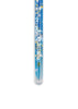 A clear test tube filled with blue and white beads and confetti stands upright against a white background, resembling the Konges Sloejd Magical Glitter Wand - Rocket.