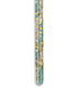 The Konges Sloejd Magical Glitter Wand - Green Mix is a clear glass rod filled with colorful beads and glitter in teal, gold, and silver, shown standing vertically against a white background.
