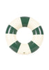 The Konges Sloejd Junior Swim Ring - Green Stripe features alternating dark green and off-white vertical stripes in a round inflatable design, displayed against a plain white background. Final Sale.
