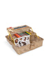 The Konges Sloejd Creative Art Caddy - Tiger is open, revealing a delightful coloring set filled with colored pencils, paintbrushes, scissors, a sharpener, and a notebook adorned with charming animal illustrations—perfect art supplies to inspire creativity in kids.
