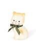 The Konges Sloejd Money Bank - Kitty is a charming ceramic figurine of a light orange and cream-colored cat with blue eyes, pink cheeks, and a green velvet bow tied around its neck, all handpainted and photographed against a plain white background.