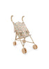 Konges Sloejd Doll Stroller - Colored Hearts with curved handles, removable heart print fabric seat, four sets of double wheels, and a simple, lightweight frame.