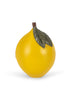 A Konges Sloejd Mini Surprise House - Lemon is a small lemon-shaped fruit toy with a brown stem and two green leaves on top, perfect for a miniature world.