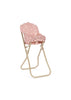 The Konges Sloejd High Chair - Rosie Rose is a beige foldable doll chair with scallop edges, featuring a scalloped backrest and seat covered in pink floral-patterned fabric, shown on a white background.