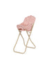 The Konges Sloejd High Chair - Rosie Rose features a beige metal frame with a pink and red floral-patterned fabric on the seat and backrest, finished with delicate scallop edges, set against a white background.