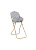 The Konges Sloejd High Chair - Rose Flower is a beige foldable doll chair with scalloped edges and a detachable seat and backrest covered in colorful floral-patterned fabric, shown against a white background.