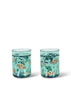 The Konges Sloejd Glitter Cup - Kick It features floating blue and silver glitter with fun designs—perfect for making kids' mealtime extra special.
