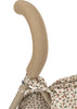 Close-up of the Konges Sloejd Doll Stroller - Milk Tank handle, covered in beige foam and wrapped with fabric featuring a delicate brown and green leaf pattern.