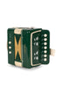 Dark green Konges Sloejd Accordian for kids featuring cream buttons and a pleated bellows.