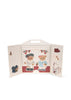 Discover the Konges Sloejd My Sticker World Book Set - Teddy, featuring a fold-out display with two illustrated teddy bears and a delightful selection of dress-up stickers and accessories, all presented on a charming polka-dot background.