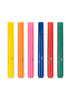 The Konges Sloejd Creative Art Caddy in Glitter Rose is the perfect addition to any kids' art supplies collection or creative toolbox, featuring six vibrant markers—yellow, orange, pink, blue, red, and green—arranged vertically against a crisp white background.
