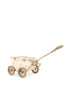 The Konges Sloejd Stroller Kids Wagon - Cherry is a charming beige wooden toy wagon with four wheels and a long handle, perfect for imaginative play, as shown on a white background.