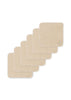 Six beige Konges Sloejd Organic Cotton Baby Cloths (6 Pack)—crafted from soft organic terry and ideal for little ones—are displayed in a staggered line. The front cloth is detailed with a small embroidered duck in the corner, making these perfect baby bath cloths for any nursery.