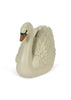 The Konges Sloejd Money Bank - Swan is a cream-colored ceramic swan with feather details, an orange beak, and black eye markings—ideal for decoration or saving money.