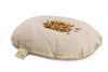 The Senger Naturwelt Cuddly Animal - Grey Goose is a round, handmade warming pillow made from organic cotton goose fabric, featuring a side tag and displayed on a white background.