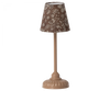 A traditional Maileg Vintage Mouse Lamp - Small with a floral patterned lampshade and a classic base, predominantly in shades of brown. The lamp is turned off and stands against a solid background.