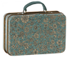 Introducing the Maileg Suitcase, Small—a charming metal suitcase adorned with a blue and beige floral pattern, sturdy metal edges, and a fabric handle. Perfect for storing small soft toys or presenting gifts in delightful style.