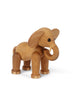 A Spring Copenhagen Ollie - Elephant figure crafted from FSC Oak, featuring articulated joints and detailed wood grain with black eyes, standing isolated against a white background.