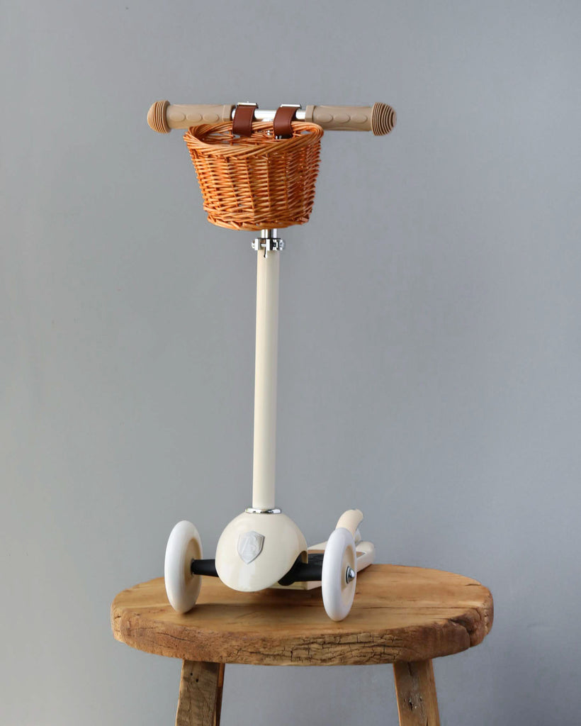 wicker scooter with wicker basket
