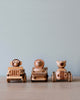 Three wooden car toys with animal inside. 