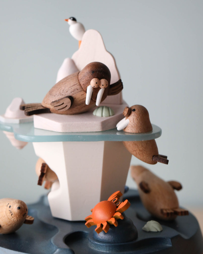 Arctic themed wooden music box with arctic animals
