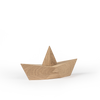 A Boyhood Admiral, Large Oak paper boat toy on a white surface with rugged, cloud-like white cutouts in the background, suggesting a minimalist artistic scene.