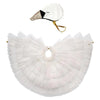 A Meri Meri Swan Costume with a white ruffled collar, featuring a glittery beak and tulle wings, and a string for hanging.