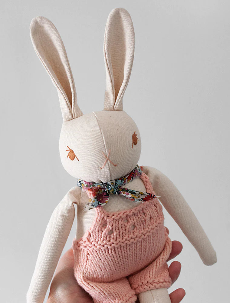 Polka Dot Club Cream Rabbit in Hand Knit Overalls– Odin Parker