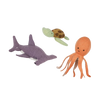 Olli Ella Holdie Folk Felt Marine Animals cutouts including a purple shark, green turtle, and orange octopus on a black background.