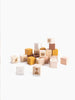 A collection of Alphabet Wooden Blocks - Rose with different engravings and symbols scattered against a white background.