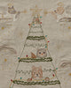 Coral & Tusk Embroidered Christmas Tree Advent Calendar on fabric featuring an owl, bears, and a squirrel, adorned with beads and golden thread accents. The tree is topped with a star.