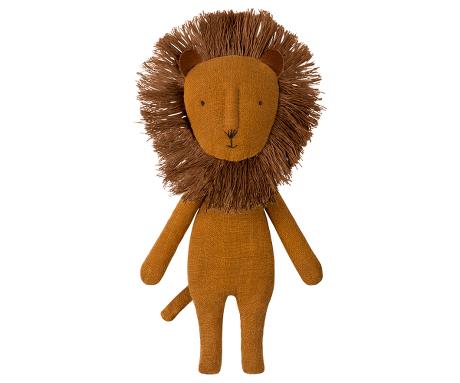A Noah's Friends Stuffed Animal lion with a prominent, bushy mane and a simplistic, cute face, depicted against a plain white background. The lion stands upright and is made of a textured, brown fabric. This