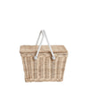 A hand-woven Olli Ella | Piki Basket with a closed lid and white handles on a plain white background.