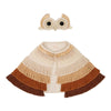 Children's Meri Meri Owl Costume - Final Sale featuring a crafted beige, brown, and orange layered fringe cape and a matching owl mask with large round eyes. Both items are displayed against a white background.