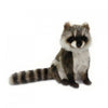 A Raccoon Stuffed Animal with realistic features, featuring gray and black fur, sitting upright on a plain white background.
