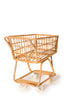 A Rattan Grocery Shopping Cart on wheels with a handle, displayed against a plain white background. The cart is empty and positioned to show its side profile.
