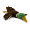 A Senger Naturwelt Cuddly Animal - Mallard plush toy depicting a mallard duck with dark brown and green colors, lying flat on a white background. Designed by Senger Naturwelt, its wings are spread out and it has a yellow